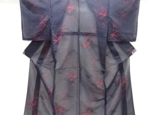 紗 枝葉模様織出し着物